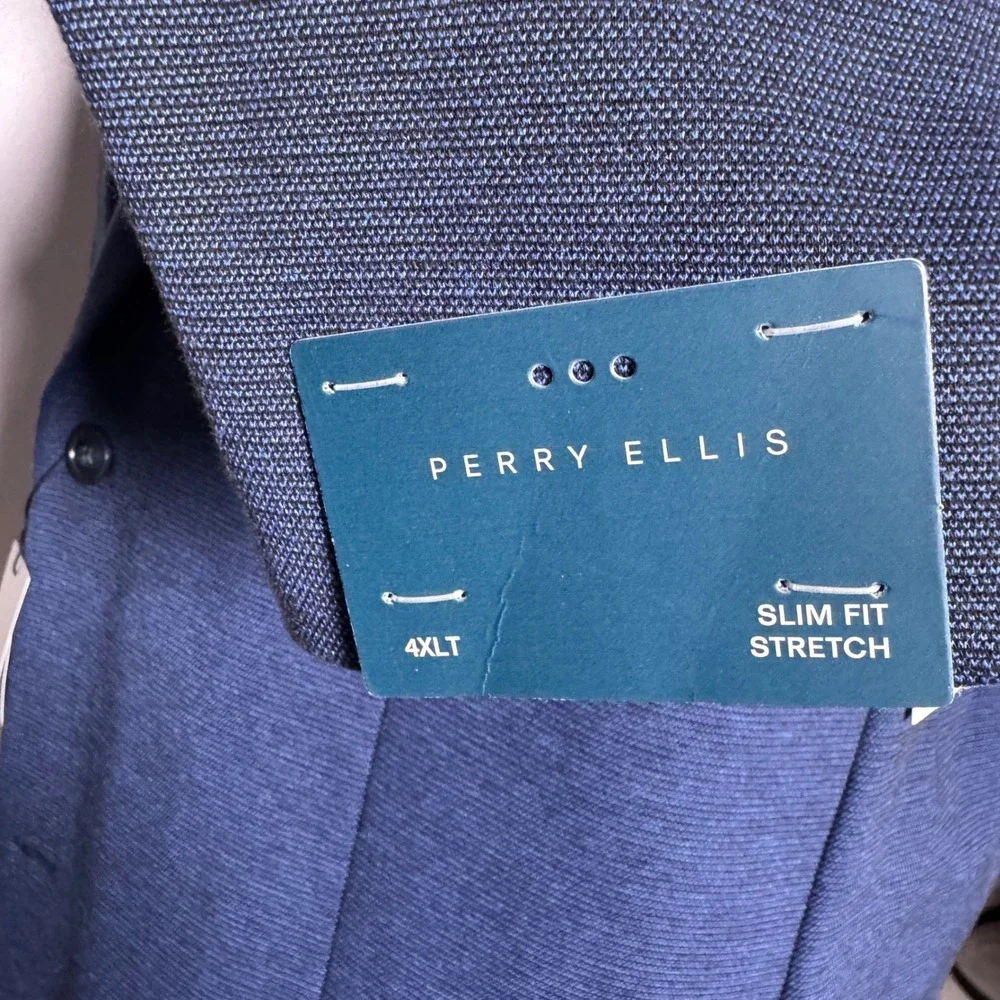 Perry Ellis Blazer Mens 4XLT Blue Textured Slim Fit Stretch Sport Coat